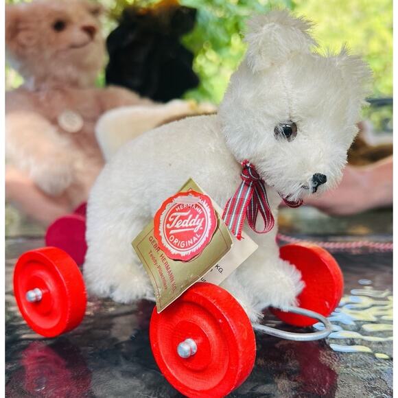 Vintage German Hermann Teddy Bear on Wheels Tags Safety Eyes Nose Blond - Picture 5 of 7